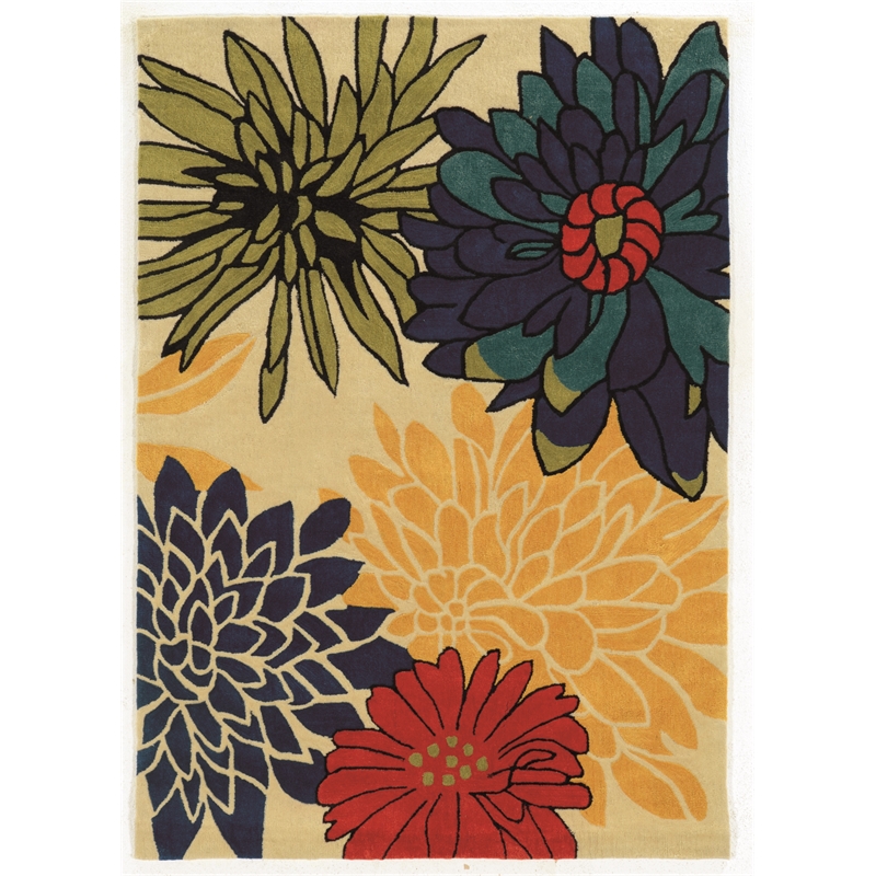 Linon Trio Mum Hand Tufted Polyester 5'x7' Rug in Ivory