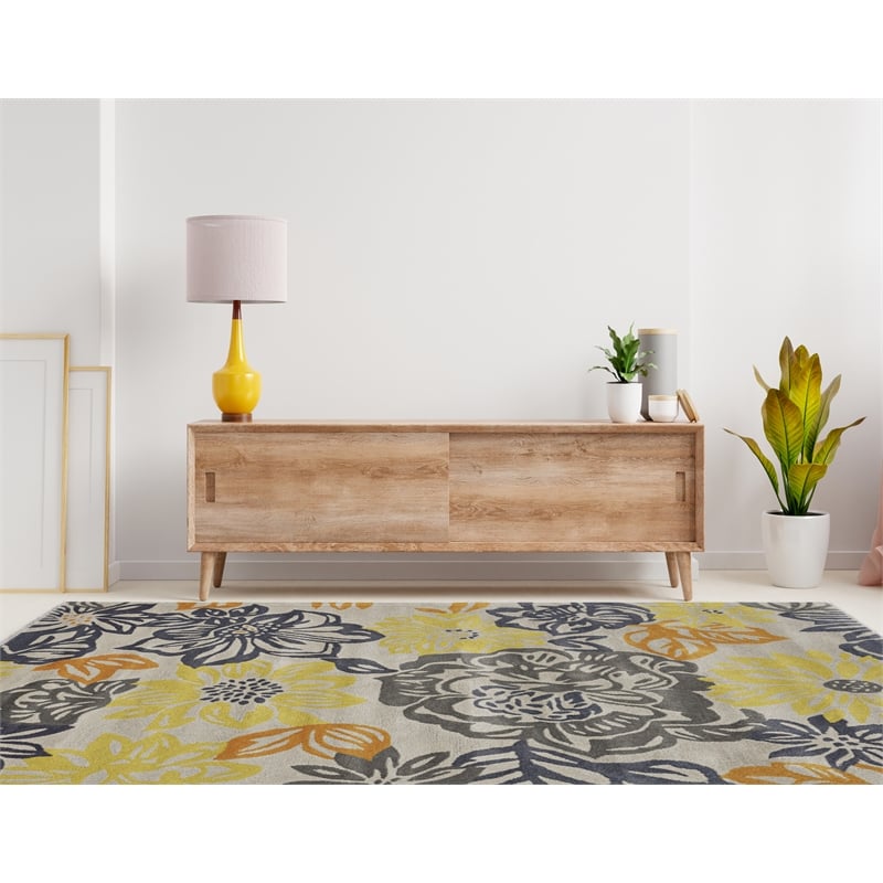 Linon Trio Benton Hand Tufted Polyester 8'x10' Rug in Gray