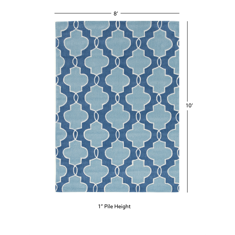 Linon Trio Tile Hand Tufted Polyester 8'x10' Rug in Blue