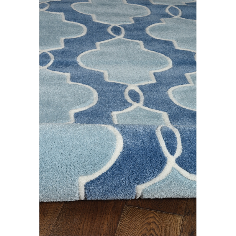 Linon Trio Tile Hand Tufted Polyester 8'x10' Rug in Blue