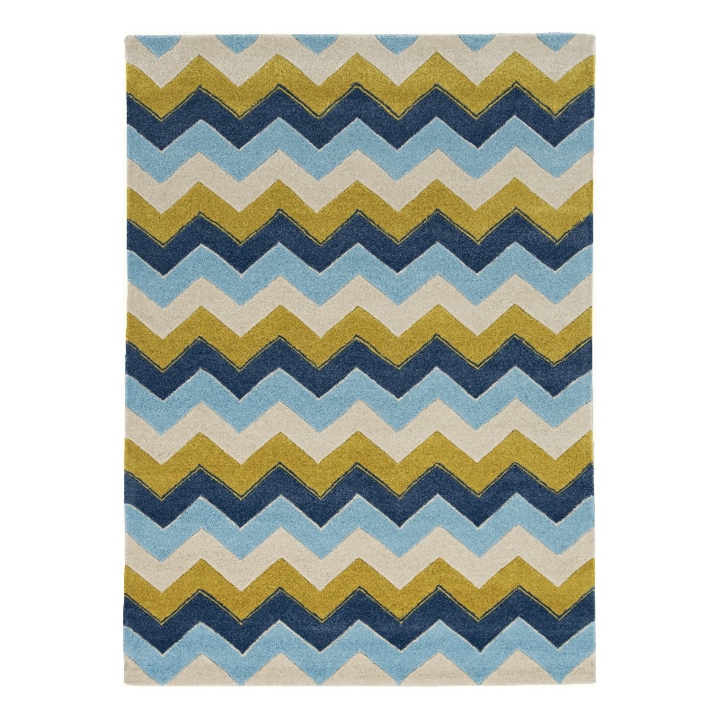 Linon Trio Zag Hand Tufted Polyester 5'x7' Rug in Blue