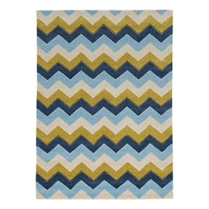 Linon Trio Zag Hand Tufted Polyester 5'x7' Rug in Blue