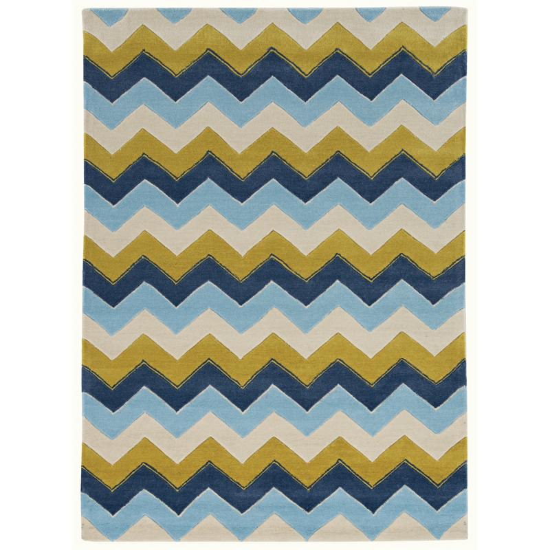 Linon Trio Zag Hand Tufted Polyester 8'x10' Rug in Blue