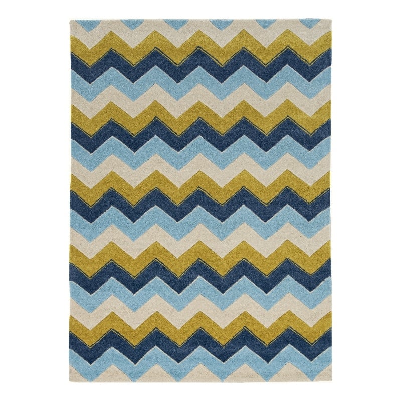 Linon Trio Zag Hand Tufted Polyester 8'x10' Rug in Blue