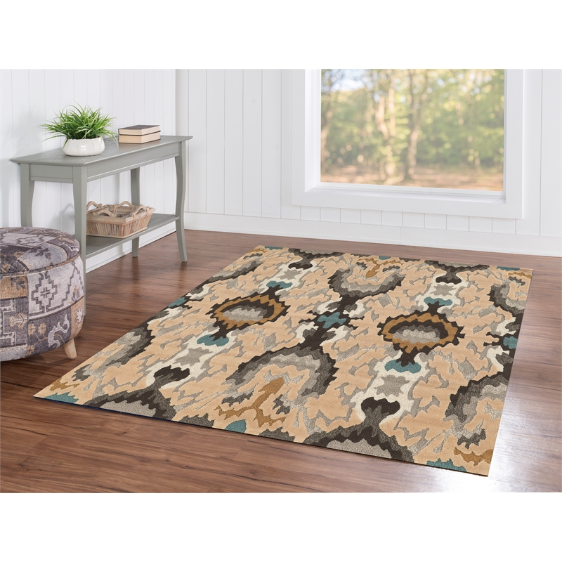 Linon Trio Icon Hand Tufted Polyester 5'x7' Rug in Gray