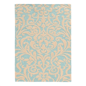 Linon Trio Damask Hand Tufted Polyester 5'x7' Rug in Aqua Blue and Ivory