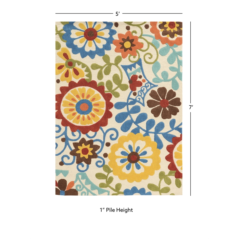 Linon Trio Frond Hand Tufted Polyester 5'x7' Area Rug in Ivory