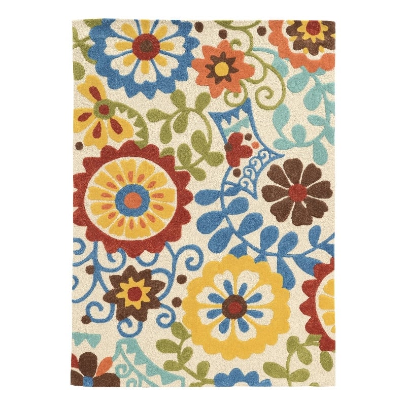 Linon Trio Frond Hand Tufted Polyester 5'x7' Area Rug in Ivory