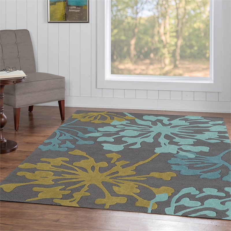 Linon Trio Dandelion Hand Tufted Polyester 5'x7' Rug in Gray