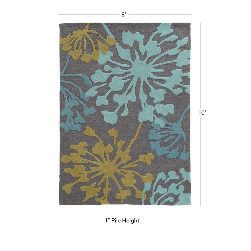 Linon Trio Dandelion Hand Tufted Polyester 8'x10' Rug in Gray