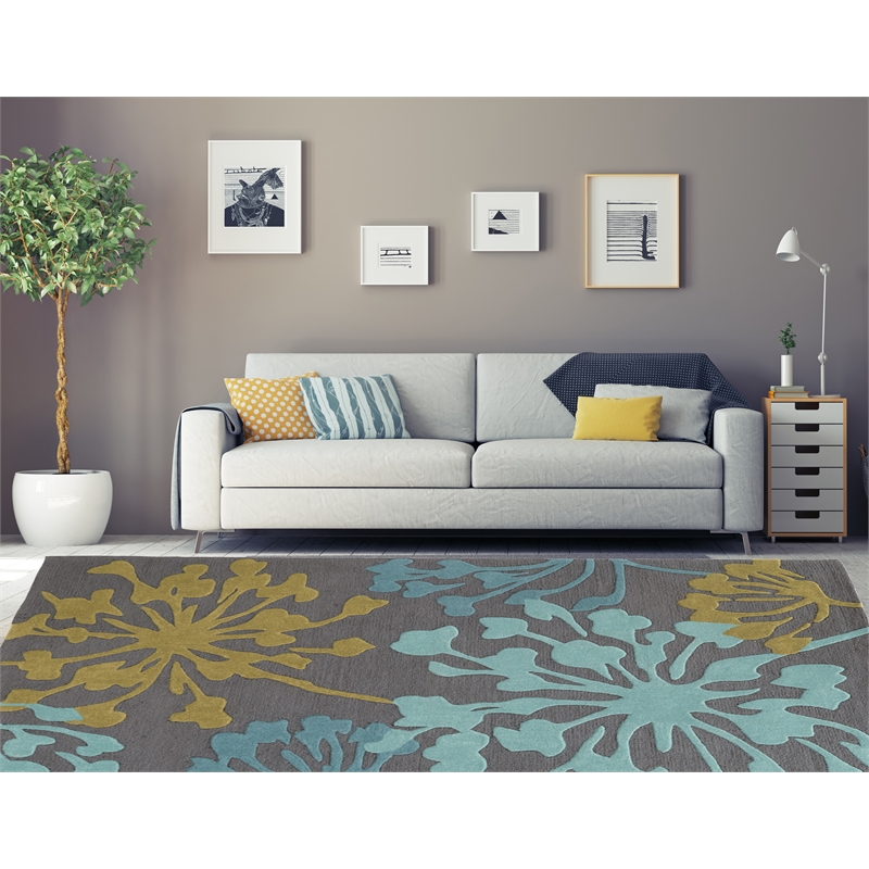 Linon Trio Dandelion Hand Tufted Polyester 8'x10' Rug in Gray
