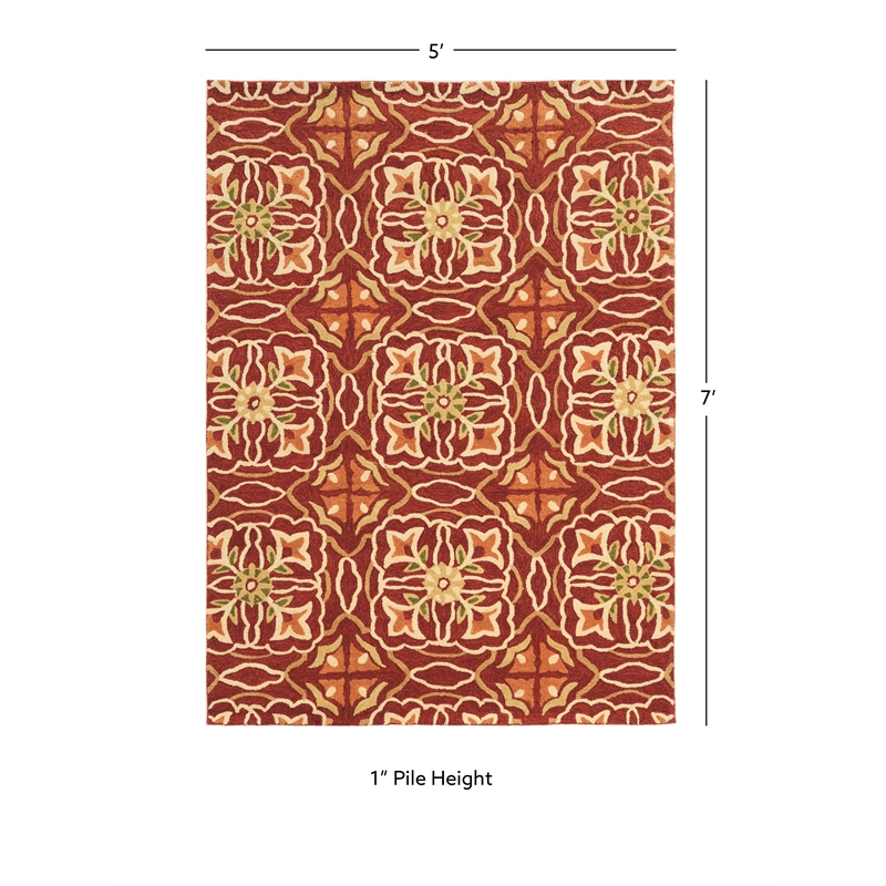Linon Trio Ikat Hand Tufted Polyester 5'x7' Area Rug in Ivory