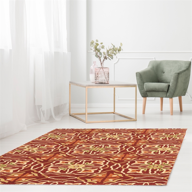 Linon Trio Ikat Hand Tufted Polyester 5'x7' Area Rug in Ivory