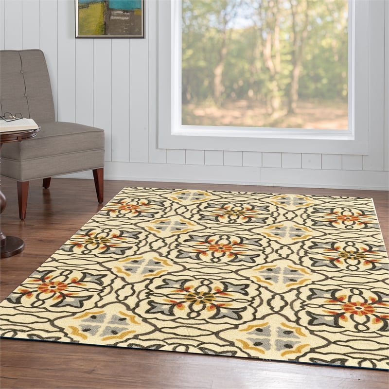 Linon Trio Betti Hand Tufted Polyester 5'x7' Rug in Ivory