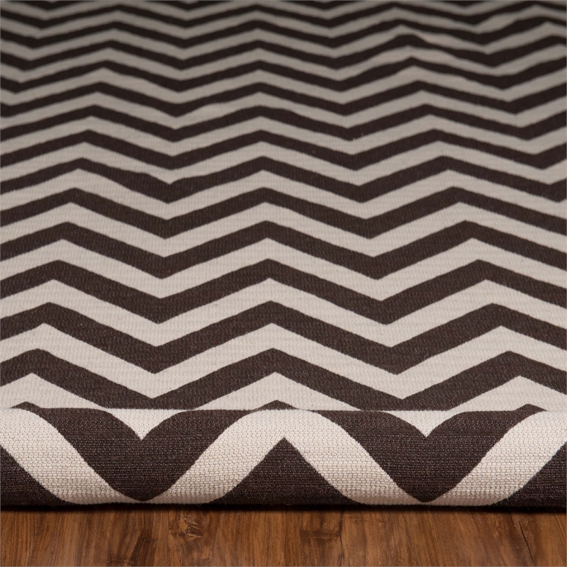 Linon Salonika Chevron Reversible Woven Wool 5'x8' Rug in Brown