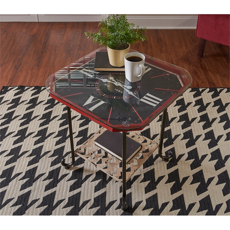 Linon Salonika Houndstooth Reversible Woven Wool 5'x8' Rug in Gray