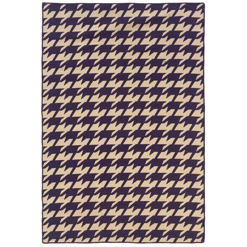 Linon Salonika Houndstooth Reversible Woven Wool 5'x8' Rug in Purple