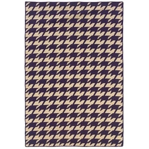 Linon Salonika Houndstooth Reversible Woven Wool 5'x8' Rug in Purple