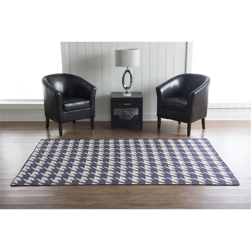 Linon Salonika Houndstooth Reversible Woven Wool 5'x8' Rug in Purple