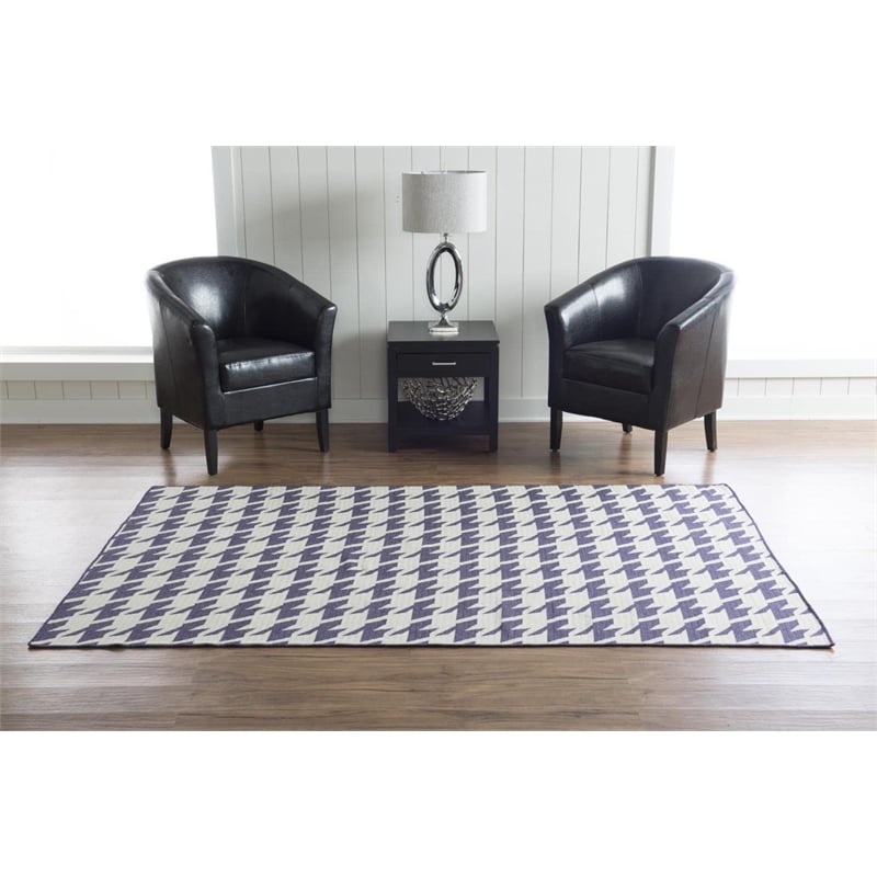 Linon Salonika Houndstooth Reversible Woven Wool 5'x8' Rug in Purple