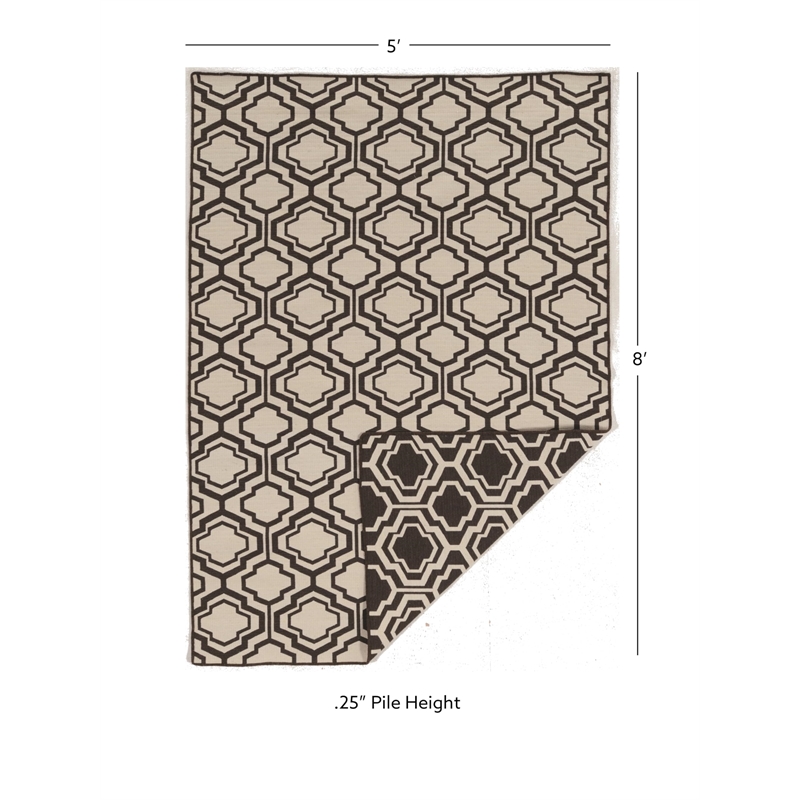 Linon Salonika Quatrefoil Reversible Woven Wool 5'x8' Rug in Brown