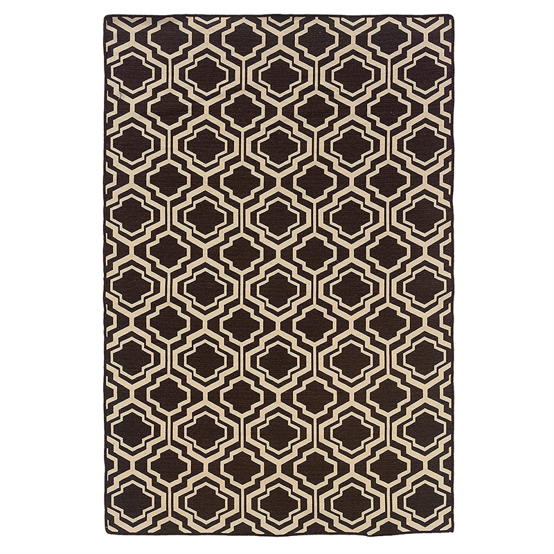 Linon Salonika Quatrefoil Reversible Woven Wool 5'x8' Rug in Brown