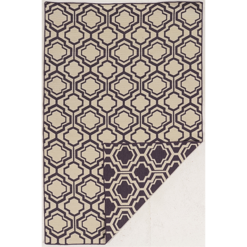 Linon Salonika Quatrefoil Reversible Woven Wool 5'x8' Rug in Purple