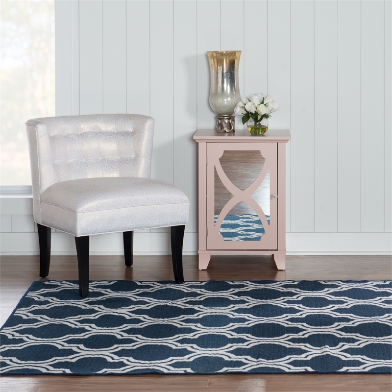 Linon Salonika Quatrefoil Reversible Woven Wool 5'x8' Rug in Blue