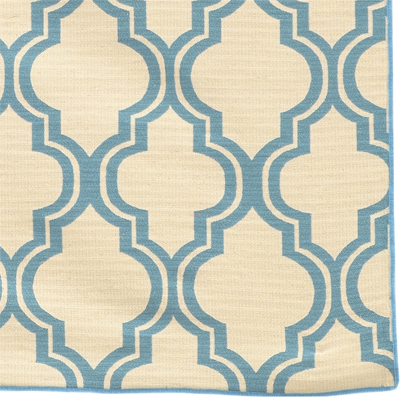 Linon Salonika Quatrefoil Reversible Woven Wool 5'x8' Rug in Light Blue
