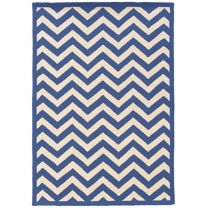 Linon Silhouette Chevron Hand Hooked Wool 5'x7' Rug in Navy