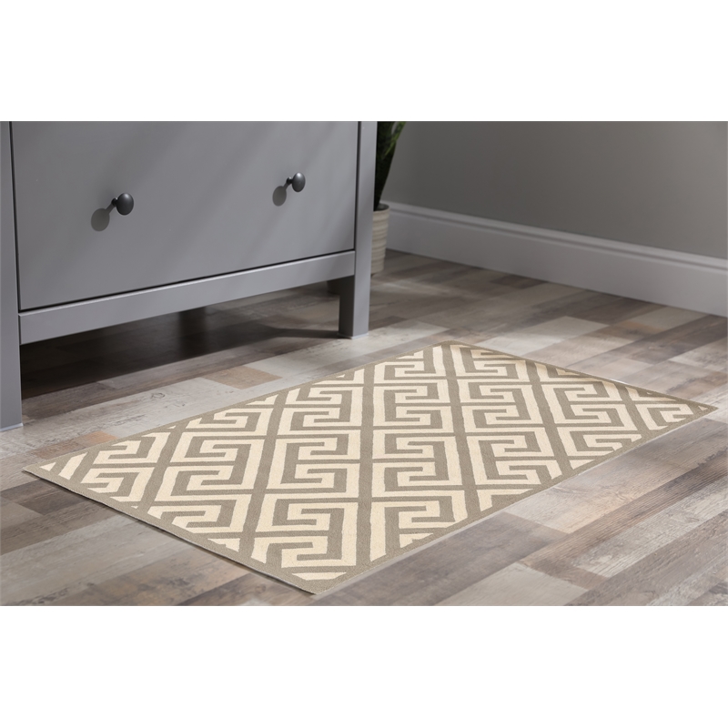 Linon Silhouette Greek Key Hand Hooked Wool 1'10