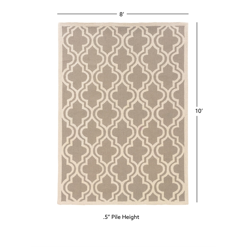 Linon Silhouette Quatrefoil Hand Hooked Wool 8'x10' Rug in Gray
