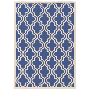 Linon Silhouette Quatrefoil Hand Hooked Wool 5'x7' Rug in Navy