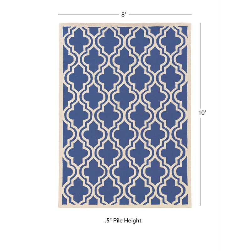 Linon Silhouette Quatrefoil Hand Hooked Wool 8'x10' Rug in Navy