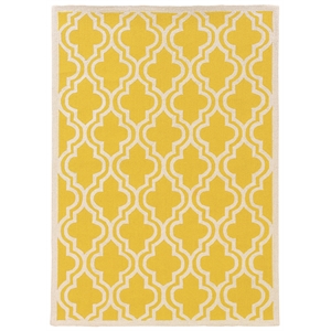 Linon Silhouette Quatrefoil Hand Hooked Wool 8'x10' Rug in Yellow