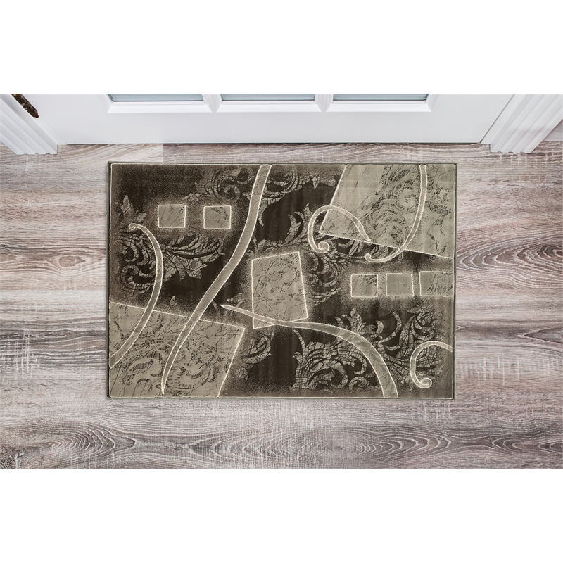 Linon Jewel Farrow Machine Made Polypropylene 2'x3' Rug in Brown