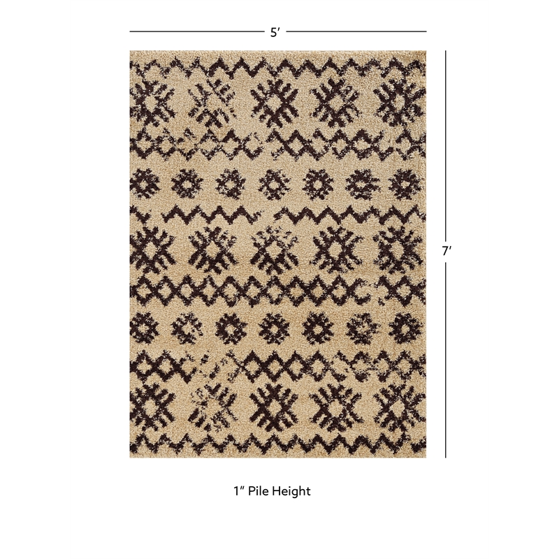 Linon Moroccan Mekenes Power Loomed Polypropylene 5'x7' Rug in Brown