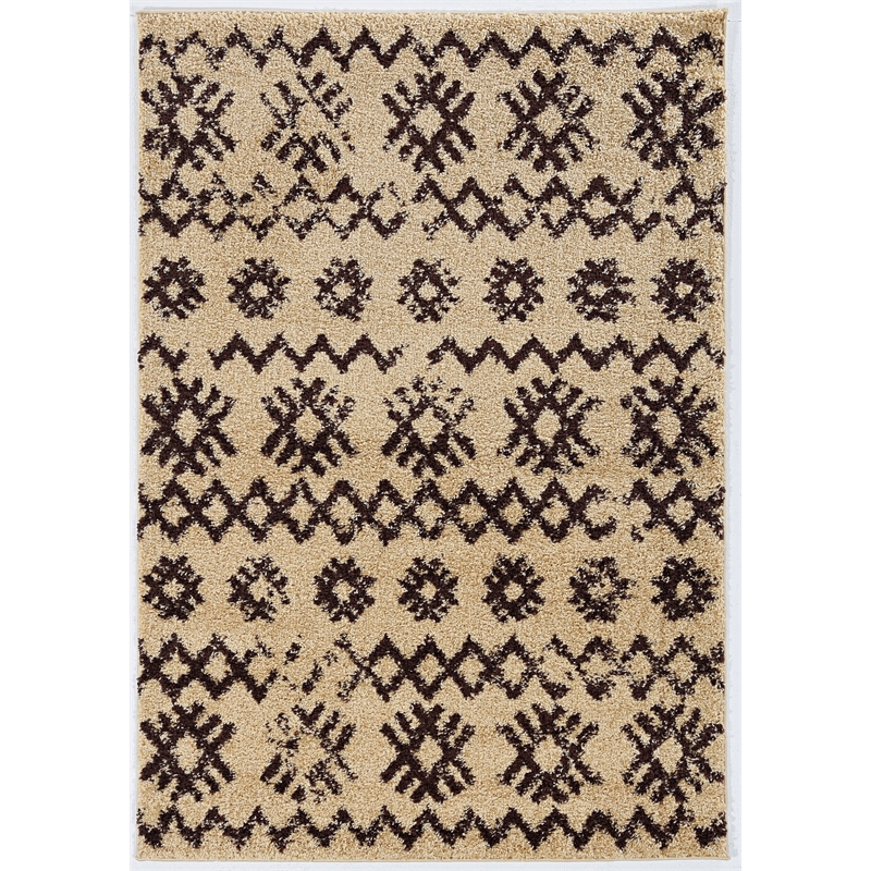 Linon Moroccan Mekenes Power Loomed Polypropylene 5'x7' Rug in Brown