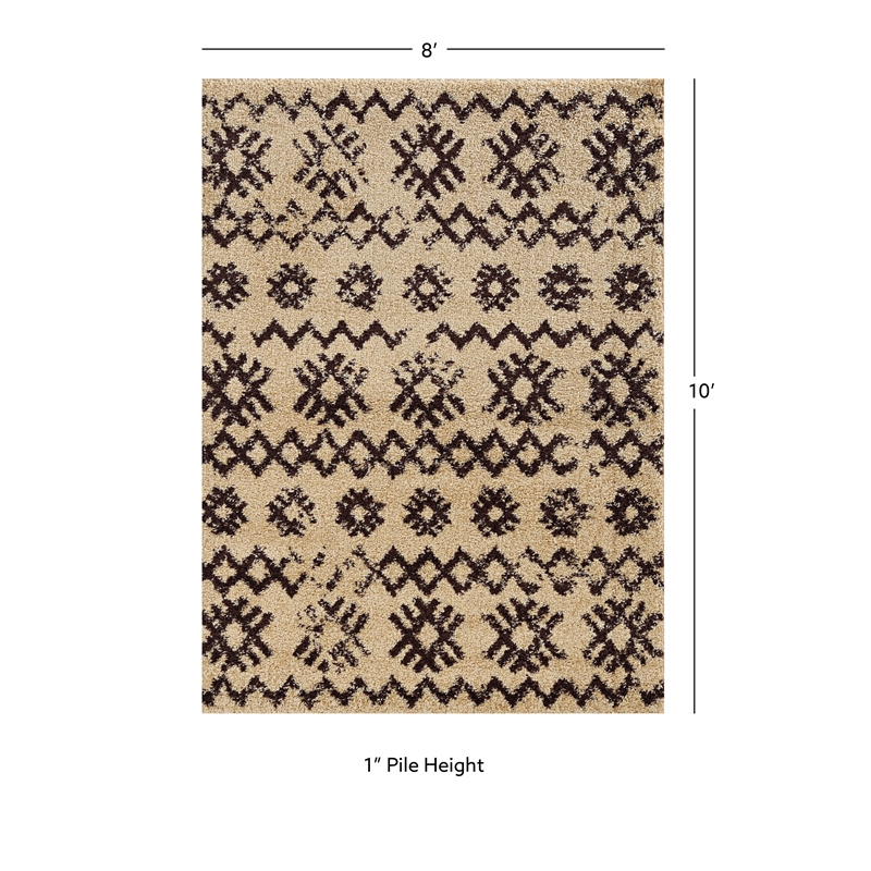 Linon Moroccan Mekenes Power Loomed Polypropylene 8'x10' Rug in Brown