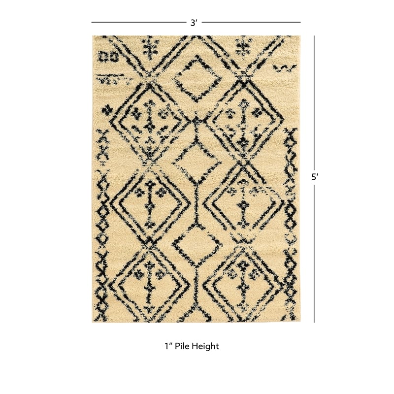 Linon Moroccan Fes Power Loomed Polypropylene 3'x5' Rug in Ivory