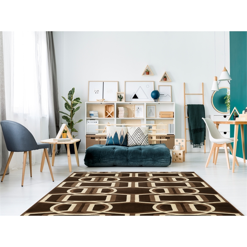 Linon Roma Bridle Power Loomed Polypropylene 8'x10' Rug in Brown