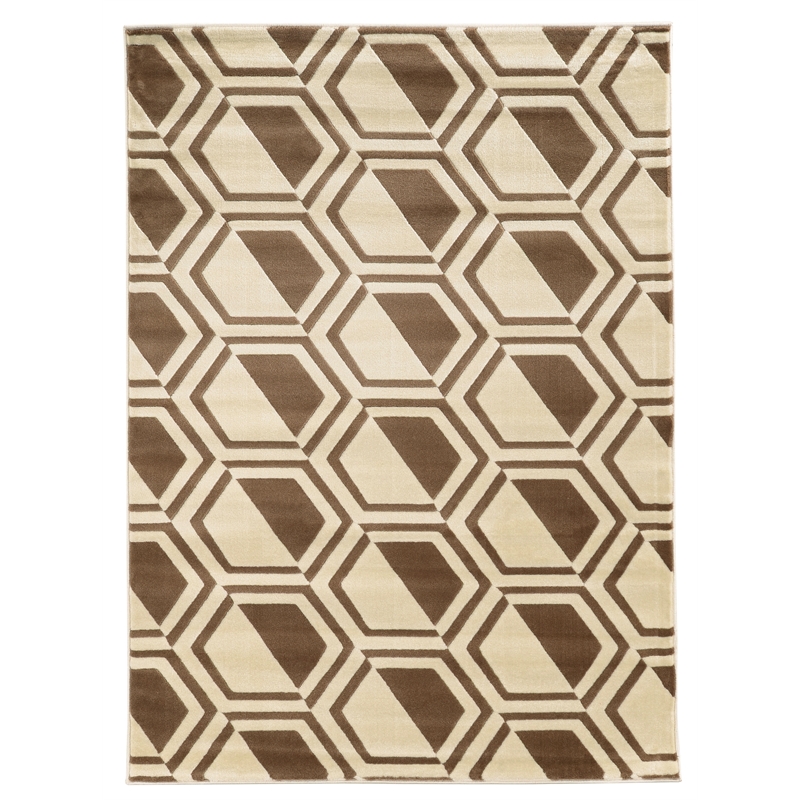 Linon Roma Comb Power Loomed Polypropylene 5'x7' Rug in Ivory