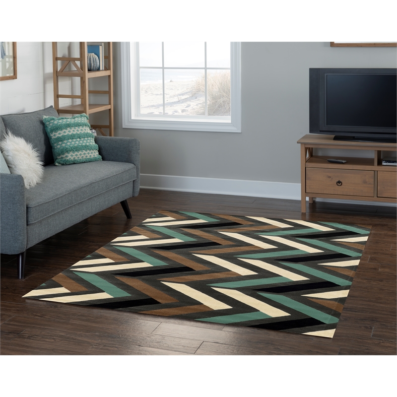Linon Roma Herringbone Power Loomed Polypropylene 5'x7' Area Rug in Gray