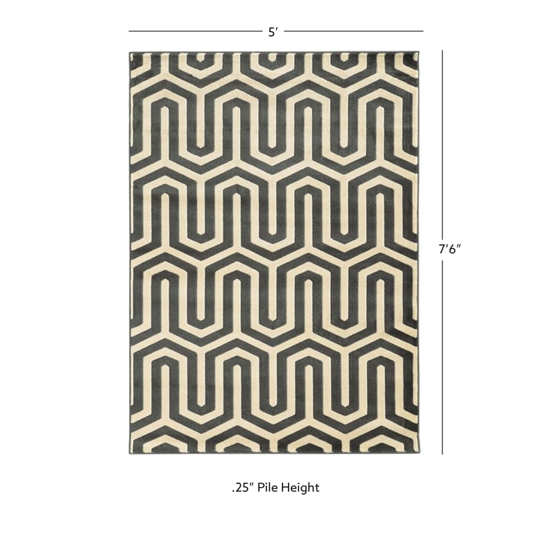 Linon Roma Tangent Power Loomed Polypropylene 5'x7' Rug in Gray