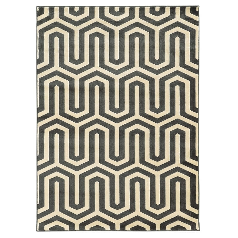 Linon Roma Tangent Power Loomed Polypropylene 5'x7' Rug in Gray