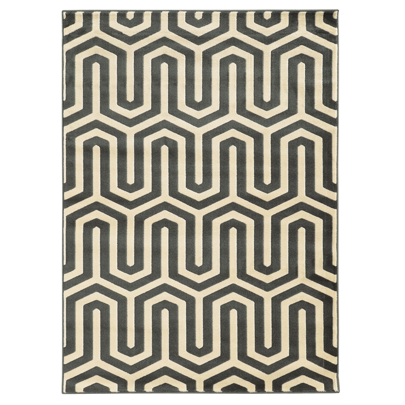 Linon Roma Tangent Power Loomed Polypropylene 8'x10' Rug in Gray