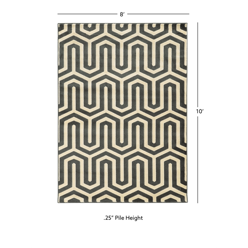 Linon Roma Tangent Power Loomed Polypropylene 8'x10' Rug in Gray