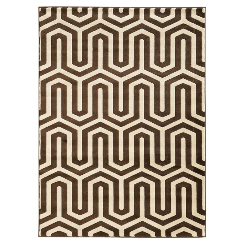 Linon Roma Zigzag Power Loomed Polypropylene 8'x10' Rug in Ivory