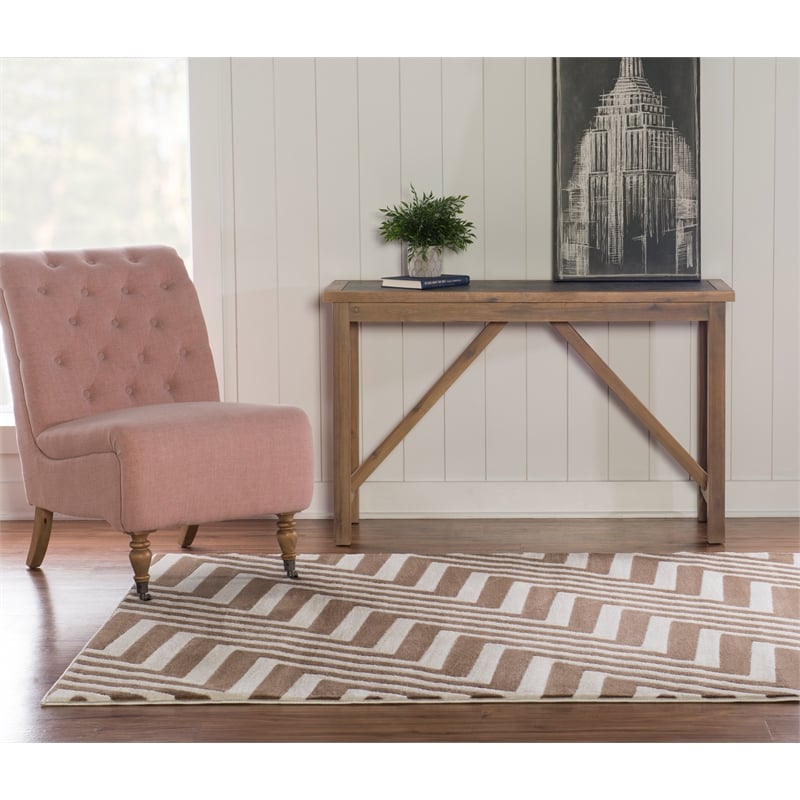 Linon Roma Zigzag Power Loomed Polypropylene 5'x7' Rug in Ivory