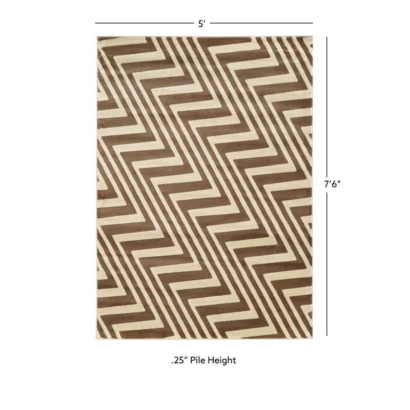 Linon Roma Zigzag Power Loomed Polypropylene 5'x7' Rug in Ivory